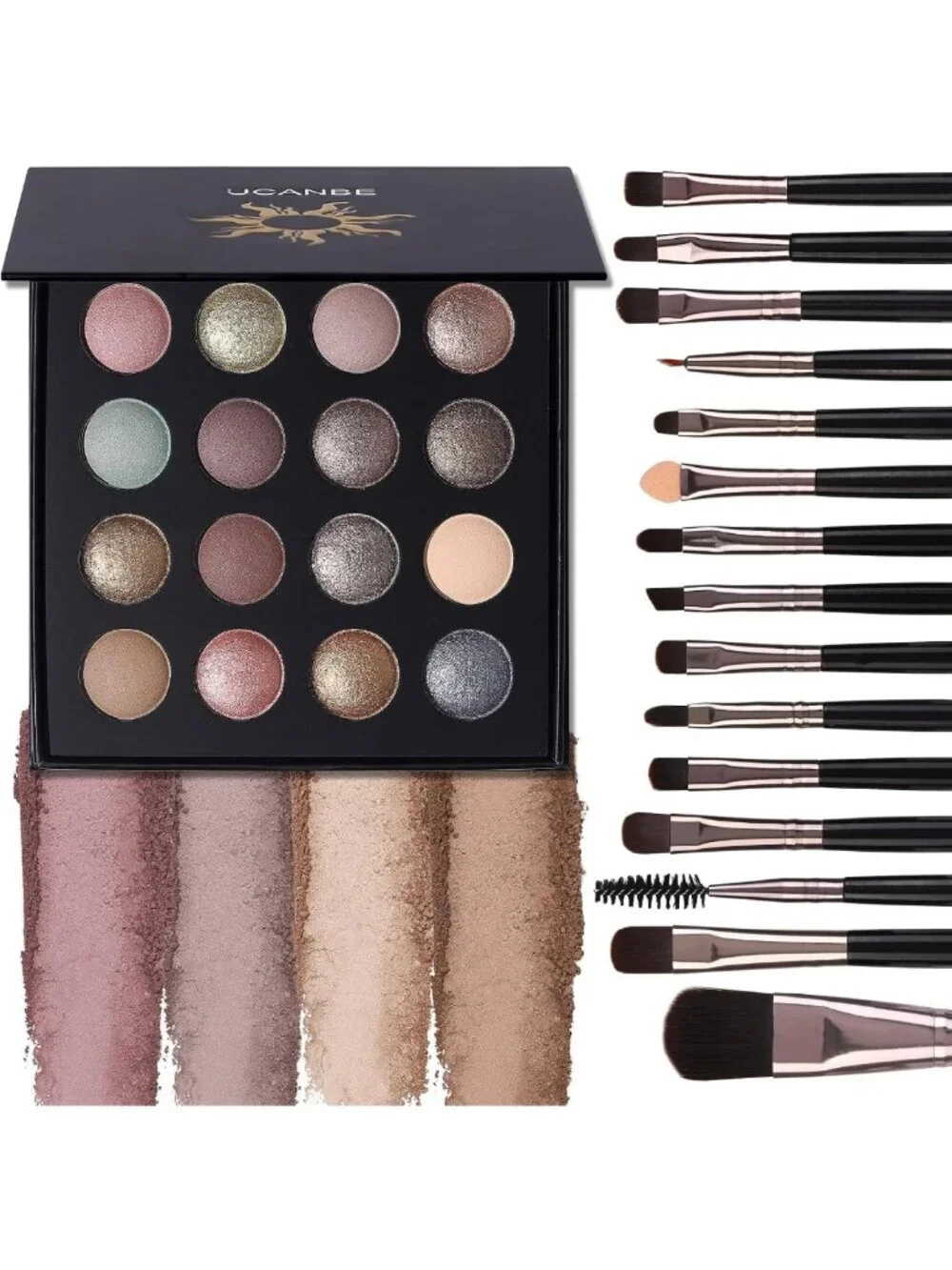 15 Color Baked Eyeshadow Palette & 15 Brushes Set - Matte, Shimmer, Waterproof
